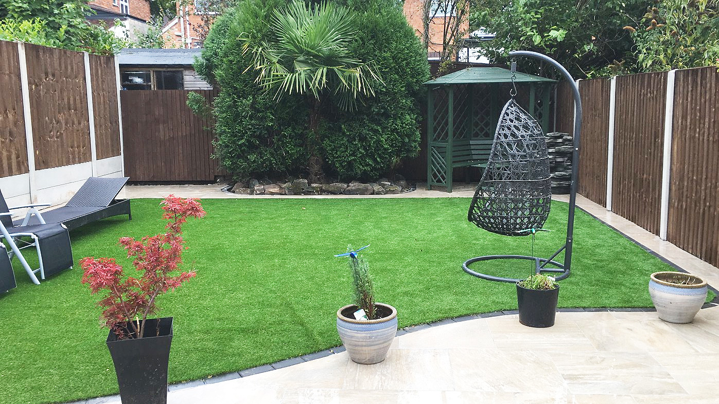 Example of artificial grass in a garden